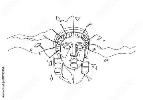 Babylonian Queen, An Antique Face Drawn in a Continuous Line Sty