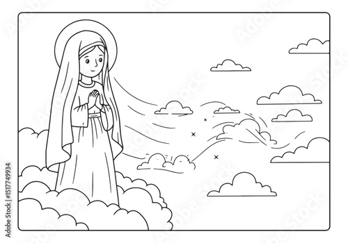 Virgin Mary Coloring Page, A serene illustration for creative co