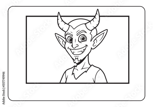 Male Demon Coloring Page Illustration with Black and White Desig