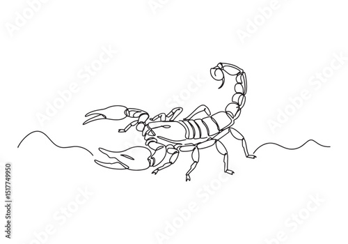 Continuous Line Drawing of a Scorpion, Black and White Illustrat