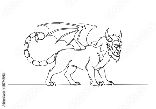 Elegant Manticore Illustration, A Continuous Line Drawing Depict