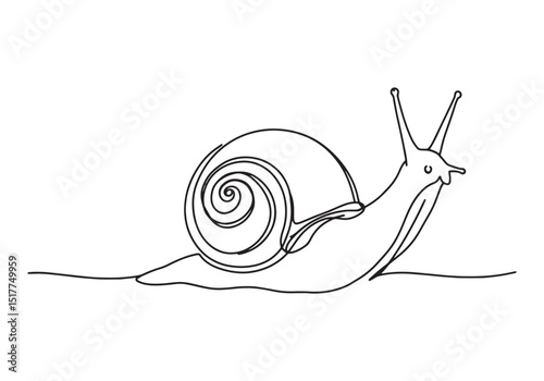 Elegant snail continuous line drawing, A minimalist monochrome i
