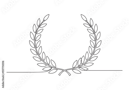 Elegant laurel wreath continuous line drawing for awards and rec