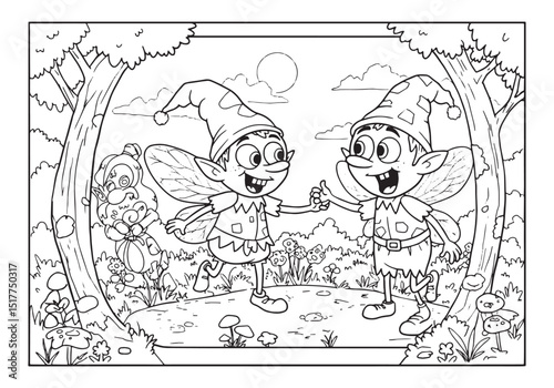 Enchanting Fairies in Whimsical Forest, A Black and White Colori