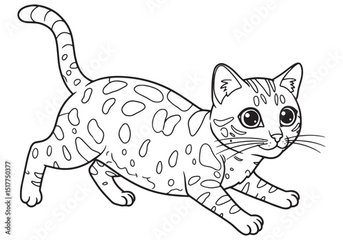 Bengal Cat Coloring Page for Kids and Adults black and white vec