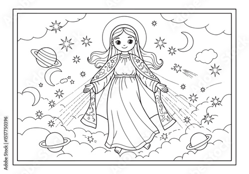 Mary as the Morning Star Coloring Page for Kids and Adults in Bl
