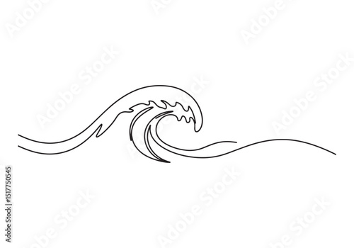 Minimalist Wave Illustration, Continuous Line Art in Black and W