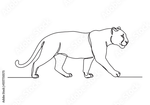 Continuous Line Drawing of a Panther, Elegant and Minimalist Bla