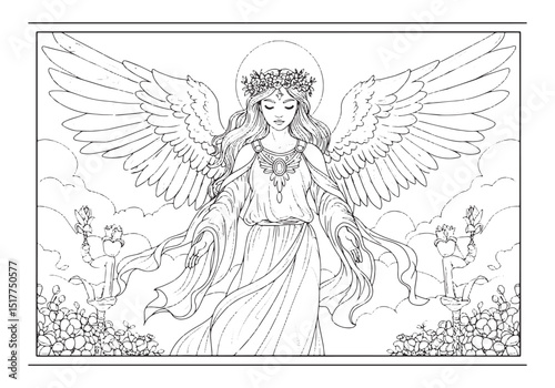 Intricate coloring page of Malchidael angel in black and white l