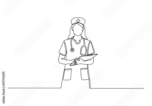 Dedicated healthcare professional continuous line drawing illust