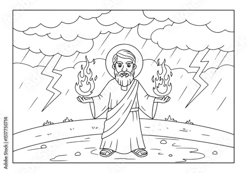 Illustration of Prophet Malachi Holding Fire Balls in a Coloring