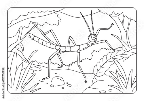 Lord Howe Island stick insect in its habitat, a coloring book st