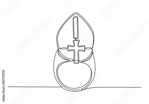 Elegant bishop's ring in continuous line art drawing, single str