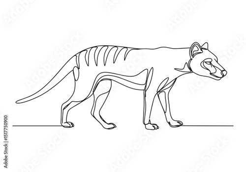 Monoline Illustration of a Tasmanian Tiger, Minimalist Line Art