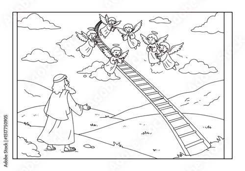 Jacob's Dream, A black and white illustration depicting the bibl