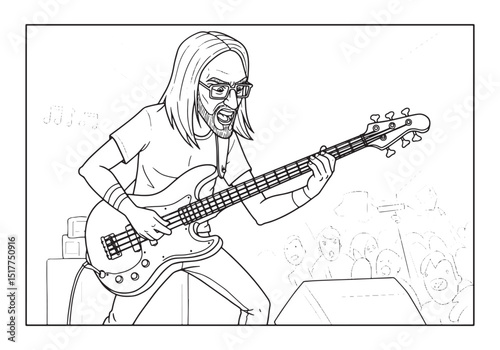Captivating Coloring Book Style Illustration of a Male Post Rock