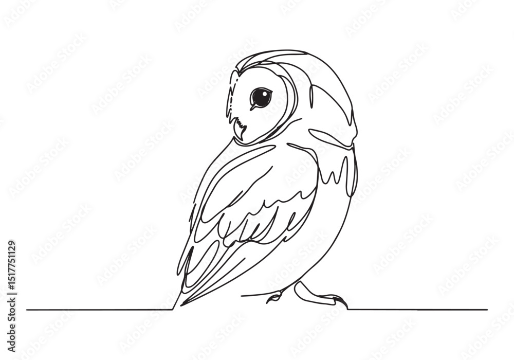Fototapeta premium Minimalist Owl Illustration, Continuous Line Art in Black and Wh