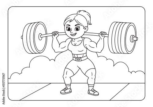 Illustration of a Female Weightlifter Ready to Lift a Barbell in