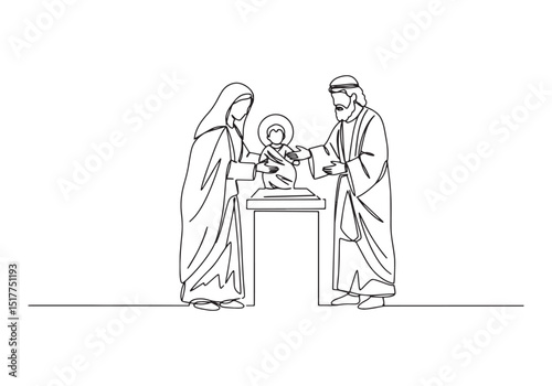 Continuous Line Drawing of Presentation of Jesu Black and White