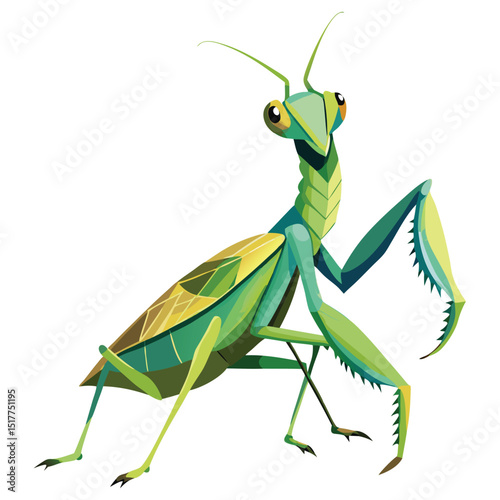 Vibrant Green Praying Mantis Insect Nature Wildlife Entomology Zoology Art Design Illustration