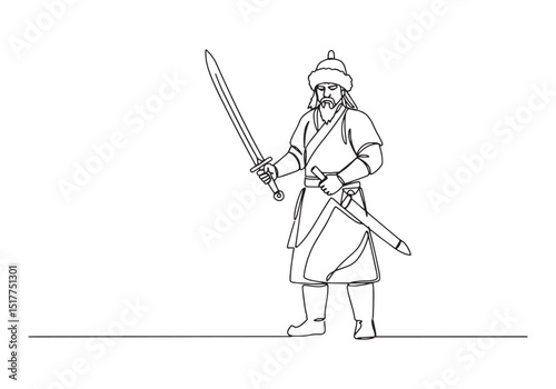 Genghis Khan in Continuous Line Art, A Striking Black and White