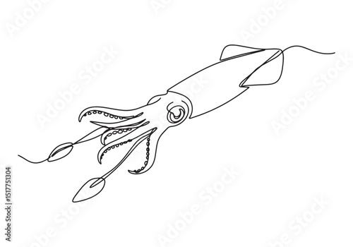 Elegant squid illustration in continuous line drawing style artw