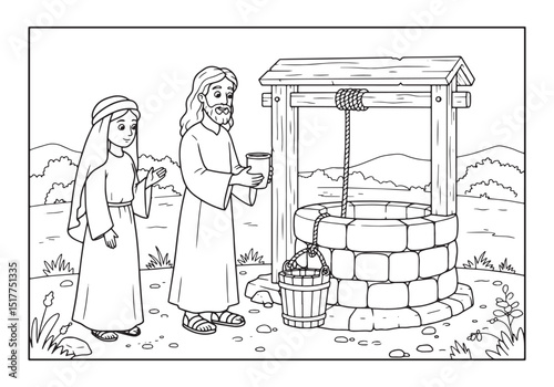 Jesus offering living water to the samaritan woman in coloring b