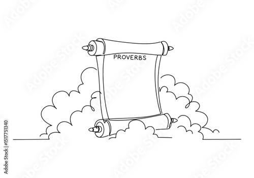 Elegant proverbs scroll with cloud illustration, a continuous li