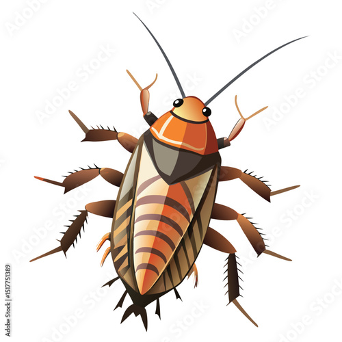 Vibrant Orange Brown Cockroach Detailed Insect Illustration Perfect for Entomology Science