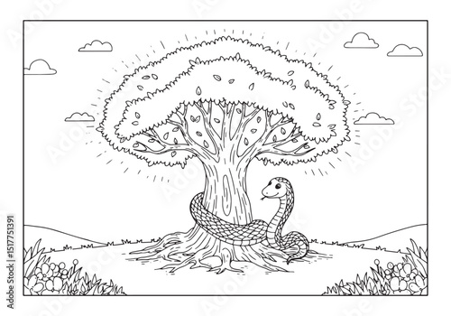Illustration of a glowing tree of knowledge with a snake for col