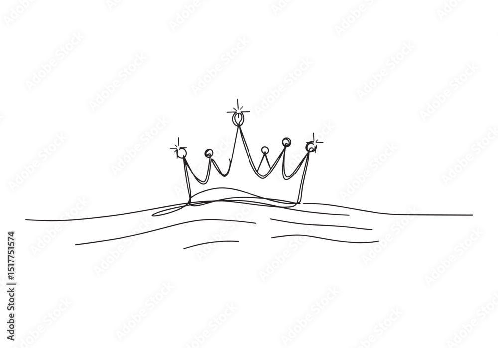 Elegant crown rendered in a single line drawing for minimalistic Elegant crown rendered in a single line drawing for minimalistic