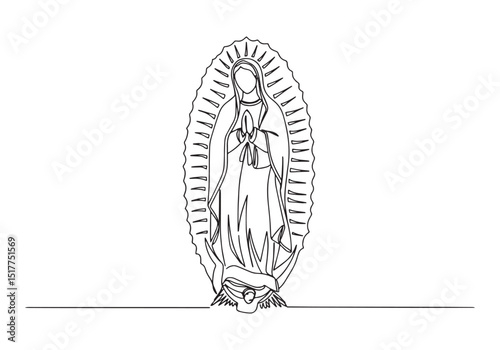 Elegant Continuous Line Drawing of Our Lady of Guadalupe Illustr