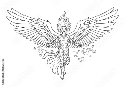 Detailed Eshrael Angel Illustration for Coloring Book with Black