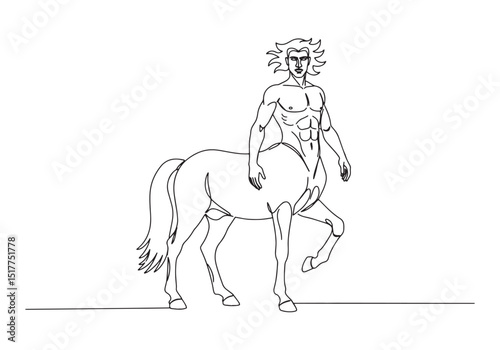 Elegant Continuous Line Drawing of a Male Centaur, a Mythical Cr