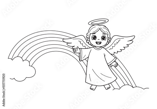 Charming Angel with Rainbow Coloring Page for Creative Kids and