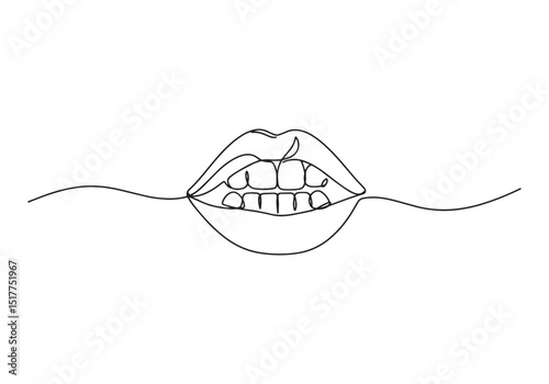 Abstract minimalist illustration of a mouth sealed with a thread