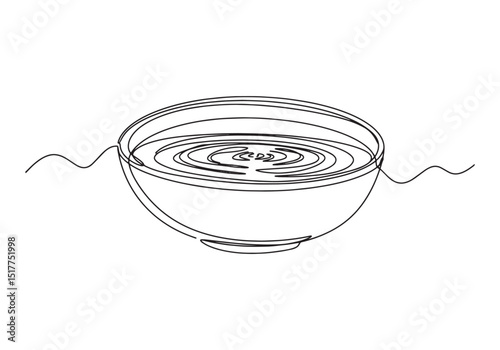 Minimalist one-line drawing of rippling holy water in a bowl ill