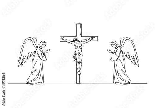Crucifix with Angels Continuous Line Drawing, A Symbol of Faith