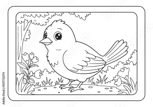 Adorable Blackbird in a Peaceful Garden, A Delightful Coloring B