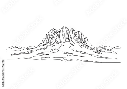 Minimalist one line drawing of Mount Sinai black and white artwo