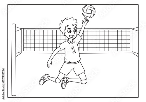Vintage illustration of a volleyball player in a coloring book s