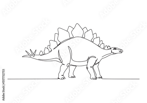Elegant Stegosaurus Illustration, Continuous Line Art in Black a