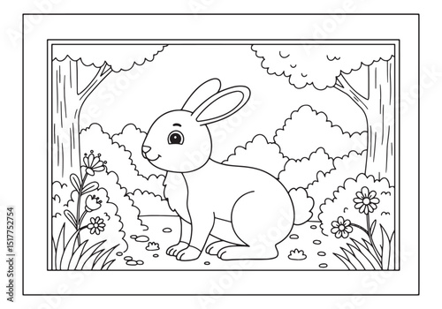 Delightful hare in forest clearing coloring page for kids and be
