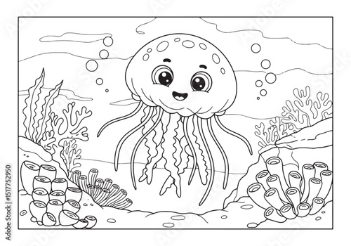 Adorable Jellyfish Coloring Page for Kids and Underwater Theme D