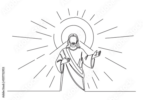 Continuous Line Drawing Depicting Jesus Christ Embracing Divine