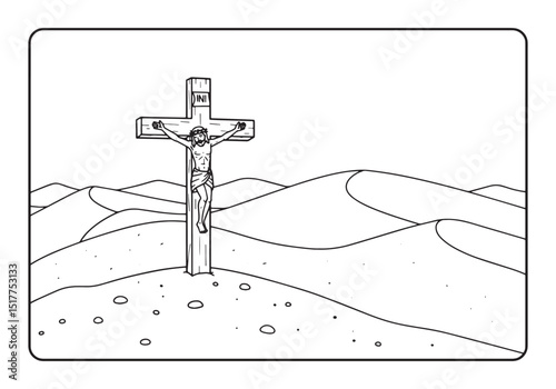 Crucifixion scene coloring page with jesus christ illustration