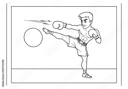 Male Kickboxer Delivering Powerful Kick in Black and White Color