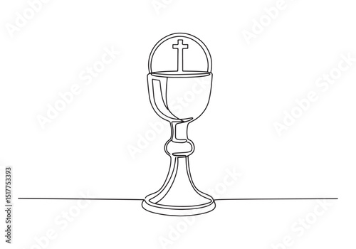 Elegant chalice illustration in continuous line art style on whi