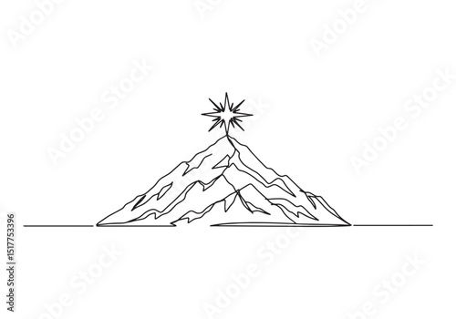 Minimalist holy mountain peak with star continuous line drawing