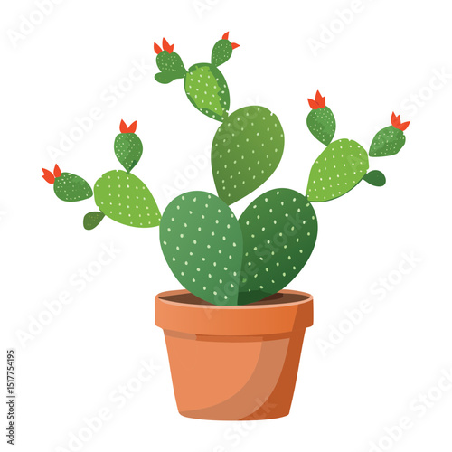 Prickly Pear Cactus with Red Flowers